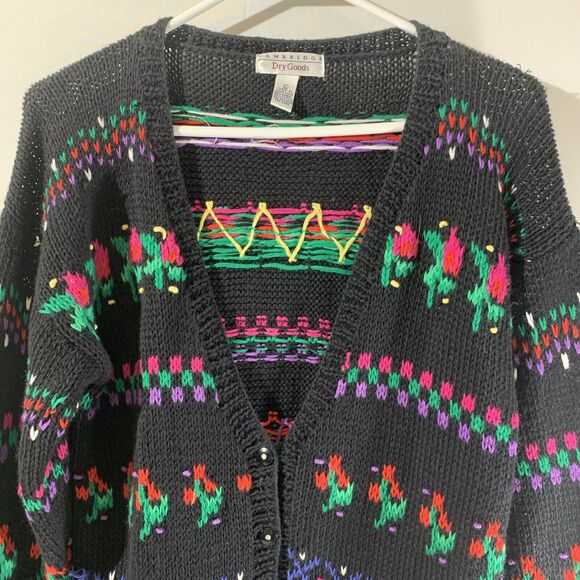 Cambridge Vintage Hand Knit Sweater Womens Large Cardigan Floral - Picture 2 of 7